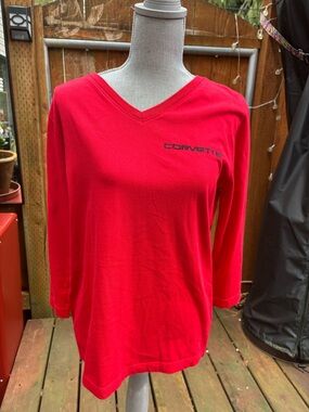 Chevrolet Corvette Red Embroidered V-Neck Long Sleeve Streetwear Moto  cotton L